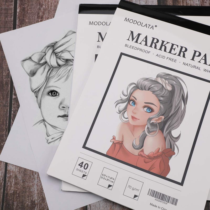 MODOLATA Marker Paper Sketchbook, Bleedproof Art Marker Pad, (8.27 X 11.69) Inch, White, 40 Sheets - Image 3